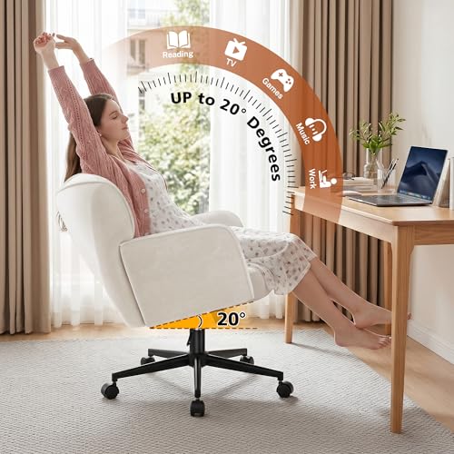 DurayLoly Desk Chair with Shell Back & 360° Swivel Wheels | Comfy Velet Vanity Chair,Adjustable Height,Stylish and Comfortable for Makeup, Work & Relaxation,Beige - color: Beige