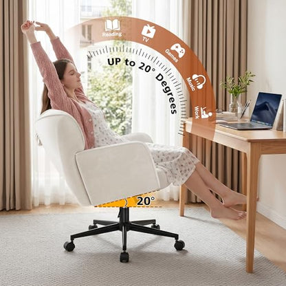 DurayLoly Desk Chair with Shell Back & 360° Swivel Wheels | Comfy Velet Vanity Chair,Adjustable Height,Stylish and Comfortable for Makeup, Work & Relaxation,Beige - color: Beige