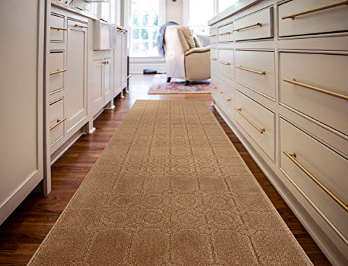 REMNAZ Custom Fit Runner Rug with Full Rubber Non-Skid Backing | Low Profile and Tractional Softness | Stain Resistant and Washable | Cut to Size Non-Slip Carpet by Foot, Doormat Size 3 ft, Gold Tan - color: Art / Tan, size: 2'1" x 3' (Rectangular)