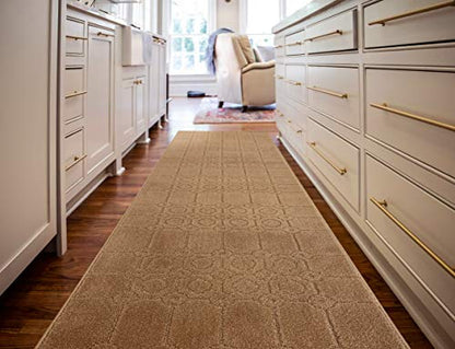 REMNAZ Custom Fit Runner Rug with Full Rubber Non-Skid Backing | Low Profile and Tractional Softness | Stain Resistant and Washable | Cut to Size Non-Slip Carpet by Foot, Doormat Size 3 ft, Gold Tan - color: Art / Tan, size: 2'1" x 3' (Rectangular)