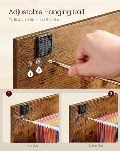 VASAGLE 4-Drawer Lateral File Cabinet, Compact, Locking, Printer Stand | Home Office, A4, Letter-Size Hanging File Folders, Rustic Brown and Ink Black, CUSTOS Collection UOFC062B01 - color: Rustic Brown + Ink Black, size: 4 Drawers with Lock