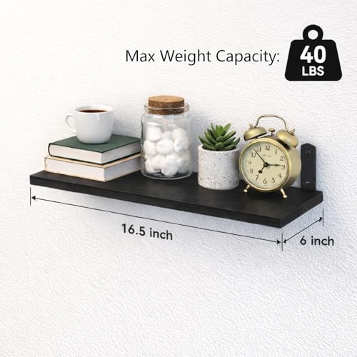 Floating Shelves Set of 6, Wooden Floating Shelves for Wall Decor, Farmhouse Shelf for Bedroom, Wall Mounted Bathroom Storage Shelves, Floating Book Shelves for Living Room - color: Black