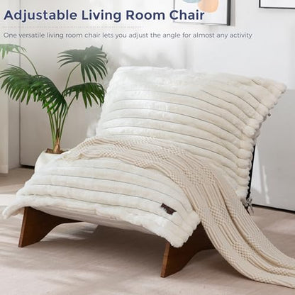 MAXYOYO Adjustable Living Room Chair, 3-Position Bean Bag Chair with Frame | Upholstered Accent Chair with Frame, Removable Cushion, Soft Reclining Lounge for Bedroom, Apartment, Office, Beige - color: Striped Beige