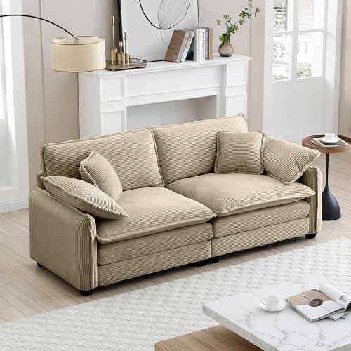 81" Corduroy Modern Loveseat Sofa, 2 Seater Sectional Couches for Living Room, Camel Deep Seat Modular Sectional Sofa, Sofá de dos plazas - color: Upgraded-camel, size: 2 Seater