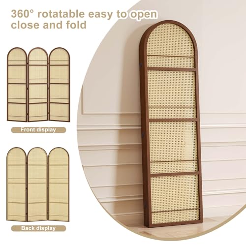 Rattan Room Divider with Bookshelf,Privacy Screen for Home Office & Bedroom,Portable Partition, Wooden Frame - color: Walnut-rattan