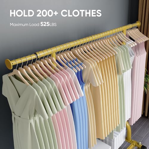 HOKEEPER Clothing Rack Gold Clothes Rack Heavy Duty Garment Rack for Hanging Clothes 525LBS Commercial Clothing Racks with Wheels for Bedroom, Laundry, Balcony, Living Room 22" D x 75" W x 71" H | Adjustable Garment Rack Easy Assemble Commercial Clothing