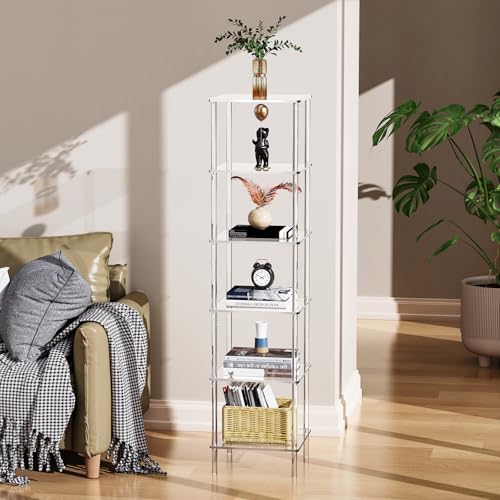 Acrylic Bookshelf, Small Bookcase, Standing Freestanding Corner Storage Shelves Display Shelf for Living Room, Bedroom (Clear, 6 Tier) - size: 6 Tier