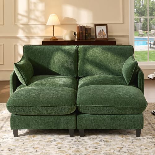 Ihanherry 72" Loveseat Sofa, Cloud Couch with Oversized Large Cushions & Movable Ottoman, Chenille Deep Seat Couch for Living Room, Green - color: Green, size: 72'' Loveseat