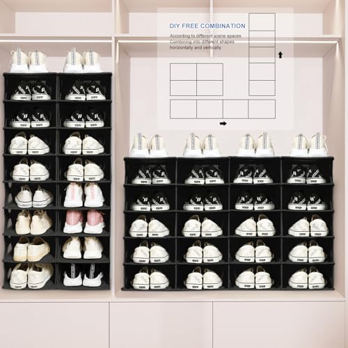 6-Tier Thickened Shoe Rack, Stackable Storage Organizer for Bedroom Entry, Adjustable Rack, Shoe Slots Shelf, Easy Tower Rack, Black - color: Black