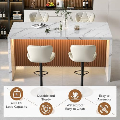 67" Kitchen Island Table with Faux Marble Top, Counter Height Dining Table for Kitchen, Modern Island Table with Fluted Base, Seats 4 - color: White1, size: Table Only