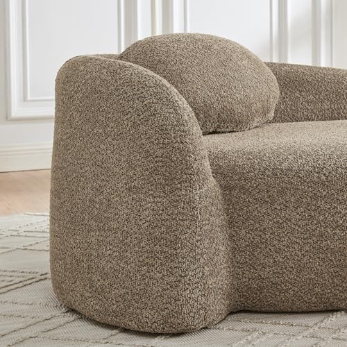 Modern Oval Chaise Lounge Chair, Boucle Upholstered Single Lazy Sofa with Integrated Backrest, Side Armrest, Matching Pillow, Space Saving Accent Lounger for Living Room Reading Nook (Brown) - color: Brown