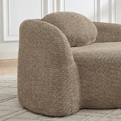 Modern Oval Chaise Lounge Chair, Boucle Upholstered Single Lazy Sofa with Integrated Backrest, Side Armrest, Matching Pillow, Space Saving Accent Lounger for Living Room Reading Nook (Brown) - color: Brown