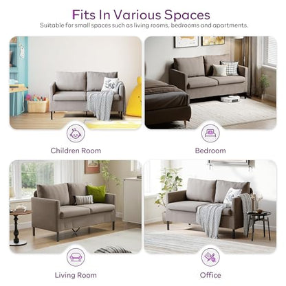 TYBOATLE 51'' Beige Small Couch Loveseat, 2-Seater Upholstered Sofa | Love Seat, Small Sofa, Linen Upholstery, Iron Legs, Living Room, Apartment, Bedroom, Dorm, Office, Small Spaces - color: Beige