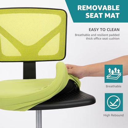 OLIXIS Armless Home Office Chair, Ergonomic Small Desk Chair | Mesh Back, Removable Washable Foam Cushion, Height Adjustable, Rolling Swivel Wheels, Small Space, Green - color: Green