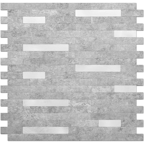 DICOFUN 10 Sheets Peel and Stick Backsplash Wall Tiles, PVC Kitchen Backsplash Peel and Stick in Grey, 9.4 sq.ft - color: Grey and Metal Silver, size: 10 Sheets, 12’’x12’’x0.12’’