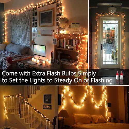 ODEETRONIC Steady & Blink Clear Lights, 21.63ft 100 Count Incandescent Christmas Lights, UL Certified Connectable Tree Light Warm White, 2 Mode Mini Light for Indoor Outdoor Xmas Party, Brown Wire | Steady & blink; Waterproof; UL certified connectable plu