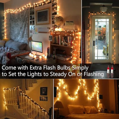 ODEETRONIC Steady & Blink Clear Lights, 21.63ft 100 Count Incandescent Christmas Lights, UL Certified Connectable Tree Light Warm White, 2 Mode Mini Light for Indoor Outdoor Xmas Party, Brown Wire | Steady & blink; Waterproof; UL certified connectable plu
