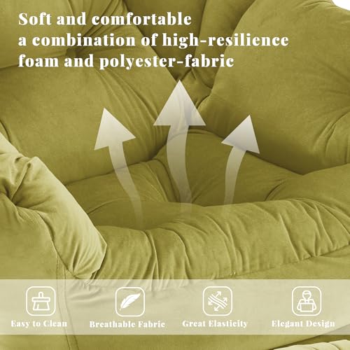 Lazy Chair with Ottoman, Comfy Reading Chair, Olive Green | Cushioned Seat with Foldable Ottoman and Side Pocket, Lounge Chair for Bedroom, Living Room, Dorm and Small Spaces - color: Sage Green