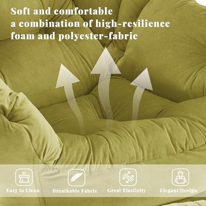 Lazy Chair with Ottoman, Comfy Reading Chair, Olive Green | Cushioned Seat with Foldable Ottoman and Side Pocket, Lounge Chair for Bedroom, Living Room, Dorm and Small Spaces - color: Sage Green