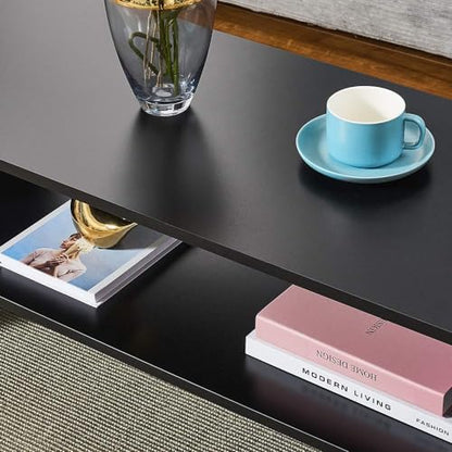 Panana 2-Tier Coffee Table Simple Couch Sofa Side End Table Tea Accent Table for Living Room Office, 39.4" x 15.7" x 15.7" (Black) - color: Black