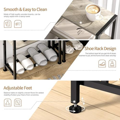 Narrow Side Table for Small Space, 2-Tier Small End Table with Shelf Holder, Slim Nightstand, Skinny Snack Couch Table in Living Room, Bedroom, Study, Kitchen and Balcony (Greige) - color: Greige
