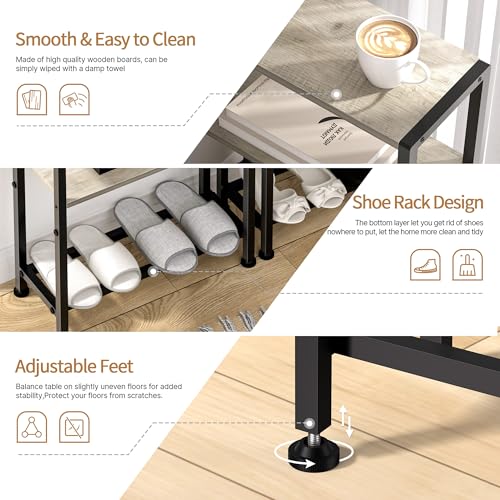 Narrow Side Table Set of 2 for Small Space, 2-Tier Small End Table with Shelf Holder, Slim Nightstand, Skinny Snack Couch Table in Living Room, Bedroom, Study, Kitchen and Balcony (Greige) - color: Greige