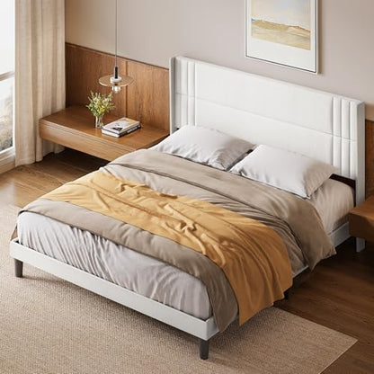 Gizoon King Bed Frame with Wingback Headboard, Upholstered Platform Bed | Bed Frame with Padded Headboard,Wooden Slats, Noise-Free, No Box Spring Needed, Easy Assembly,White - color: White, size: King