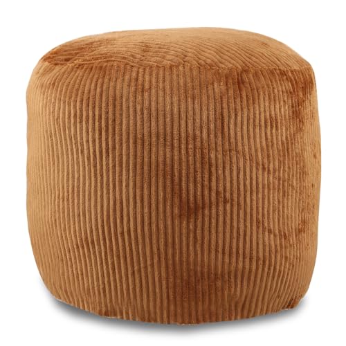 Sexysamba Round Corduroy Pouf Cover Only, 20"x 16" Unstuffed Decorative Ottoman Foot Stool Rest, Washable Storage Bean Bag Chair Floor Pouf Covers for Living Room Bedroom, Coffee - color: Coffee-round