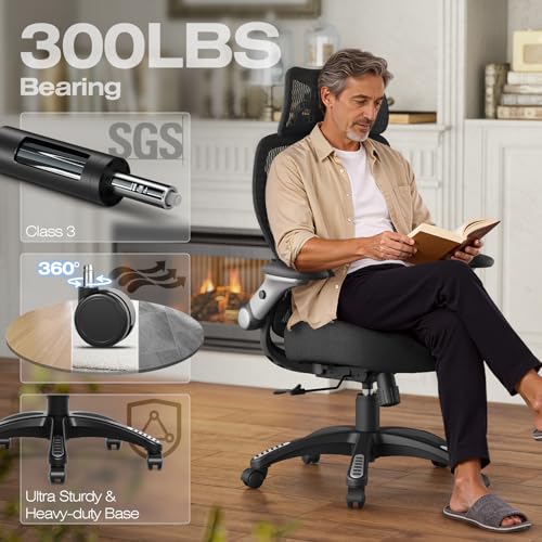 X100 Ergonomic Mesh Office Chair, Big and Tall Home Desk Chair with 5D Flip-Up Arms, Adjustable 3D Lumbar Support, Gaming & Executive Computer Chair