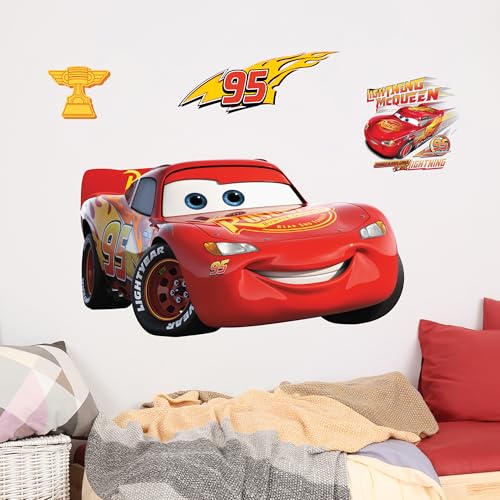 Disney Pixar Cars Wall Decals - 11" x 19" Lightning McQueen Vinyl Stickers for Bathroom Nursery Bedroom Decor - Peel and Stick Room Decorations - color: Mcqueen