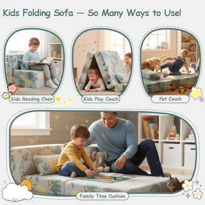 Kids Floor Sofa, Child Fold Up Sofa Couch Convertible Futon Folding Chair with Storage Bag for Kids, Green Dinosaur - color: Green Dinosaur