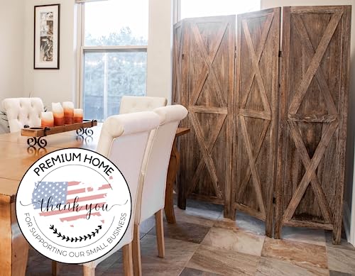 Premium Home 4-Panel Room Divider – Rustic Brown Barn Door, X Pattern Folding Privacy Screen, Partition Wall - color: Barnwood Brown - X Pattern - 4 Panel
