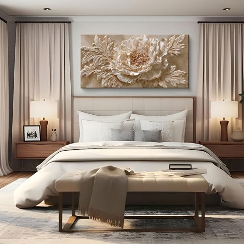 Modern Wall Art Minimalist Cream Beige Peony Canvas Wall Art Decor For Living Room Artwork For Walls Flower Wall Decor Pictures For Bedroom Study Farmhouse Aesthetic Home Wall Decoration 20 X 40 Inch - color: LAI-13A, size: 40"L x 20"W