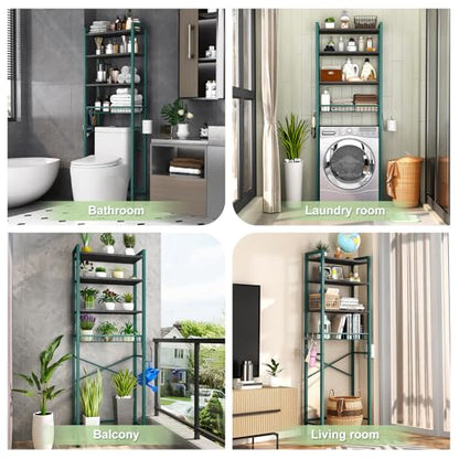 Kalrin Over-The-Toilet Storage Rack, 4-Tier Bathroom Organizer Shelf Over Toilet with Adjustable Shelf and Basket, Freestanding Space Saver Bathroom Shelves Above Toilet for Room (Green- Black) - color: Green- Black