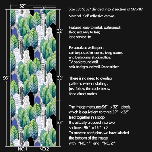 Tropical Abstract Watercolor Green Leaf Peel and Stick | self adhesive Wallpaper - 96''x32'' - color: X07, size: 32" x 96"