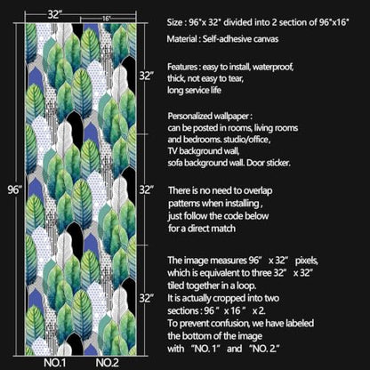 Tropical Abstract Watercolor Green Leaf Peel and Stick | self adhesive Wallpaper - 96''x32'' - color: X07, size: 32" x 96"