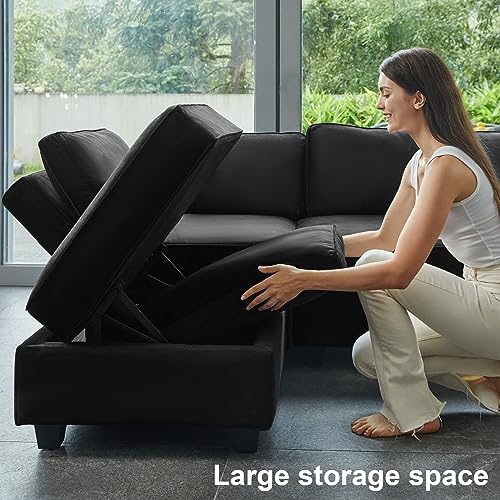 Belffin Modular Sectional Sofa with Double Chaise Velvet U Shaped Sofa Reversible Sectional Couch with Storage Black - color: Black, size: U Shape Sofa