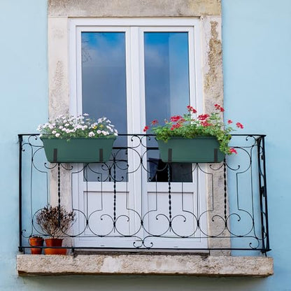 ETELI 6 Pack Deck Railing Planter Boxes Metal Hanging Window Boxes Planters | Green & Black, Indoor Outdoor, with Adjustable Hanging Brackets and Drainage Tray, for Patio Lawn - color: Green & Black
