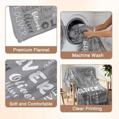 Personalized Blanket with Name, Custom Name Blanket Gifts for Kids Adults Boys Girls Teen, Soft Customized Fleece Flannel Throw for Bedroom Living Room, Birthday Christmas - color: Grey