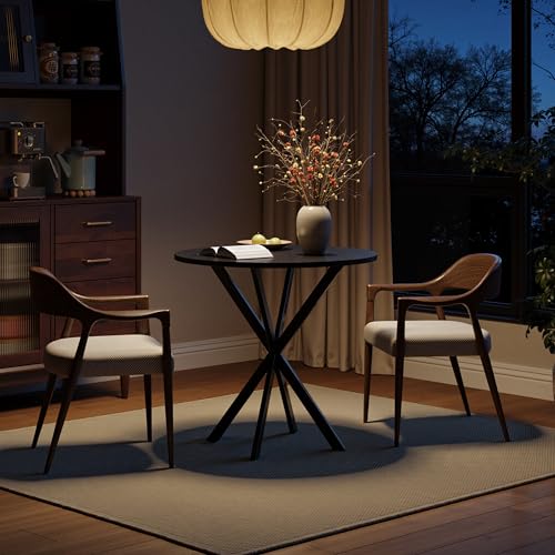 Unovivy 31.5" Small Round Dining Table for 2-4 Black Dinner Table | Space Saving Circle Small Kitchen Table, Industrial Mid Century Modern Dining Room Desk for Kitchen, Apartment - color: Black, style: Round