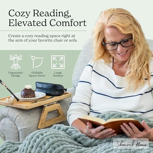 Bamboo Couch Arm Table with Device Holder, Clip On Tray. for TV Dinners, Remotes, Drinks, Snacks and Small Spaces (Rectangular with Device Holder, Beige, Regular 13.75 x 9.5) - color: Beige, size: Regular 13.75 x 9.5", style: Bamboo Rectangular with Devic