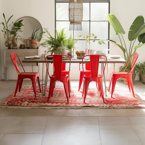 AC Pacific 18 Inch Seat Height Industrial Metal Dining Chairs, Stackable Kitchen or Bar Seat, Durable Modern Design, Versatile Accent Furniture, Set of 2, Red - color: Red, size: Set of 2