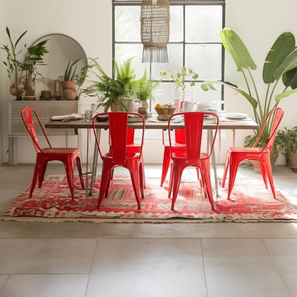 AC Pacific 18 Inch Seat Height Industrial Metal Dining Chairs, Stackable Kitchen or Bar Seat, Durable Modern Design, Versatile Accent Furniture, Set of 2, Red - color: Red, size: Set of 2
