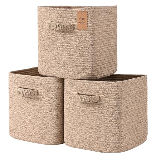 11 Inch Storage Cubes, 3 Pack Cube Storage Bins for Organizing, Cotton Rope Woven Baskets for Shelves, Bathroom, Kids Room, Closets, Baby Nursery - color: Jute, size: 11"×11"×11" - 3Pcs