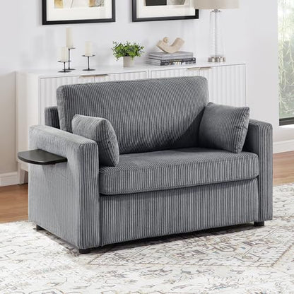 Twin Sofa Bed 47.2" Sleeper Loveseat with Foldable Mattress, Gray | Space-saving guest room furniture, pull-out sleeping solution, compact footprint, convenient charging, lounge-to-bed design - color: Grey