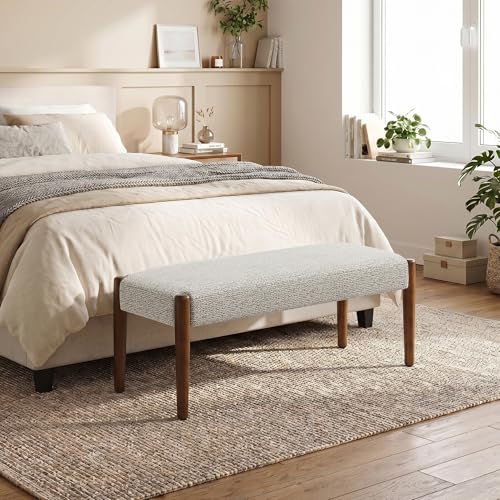Usaint 42" End of Bed Bench with Wood Legs, Light Brown with Walnut Leg | Modern Upholstered Bedroom Bench with Rubberwood Legs, Entryway Bench with Cushion, Dining Bench for Living Room, Bedroom - color: Light Brown With Walnut Leg