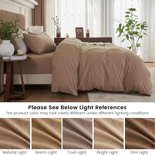 BISELINA French Linen Duvet Cover Set 2pcs with Hidden Zipper Closure Natural Flax Cotton Blend Solid Color Soft Breathable Luxury Farmhouse Bedding - Twin Size, Clay - color: Clay, size: Twin