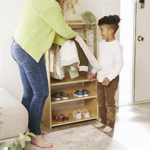 ECR4Kids TrendiTot Clothing Rack with Adjustable Shelves, Kids Wardrobe, Natural - color: Beige