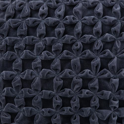 SIMPLIHOME Safford 20" Wide Square Pouf in Black/White PET Polyester | Boho footstool, extra seating for home living room or bedroom with button-tufted pleated design, assembled; pouf ottoman. - color: Navy, style: Pouf