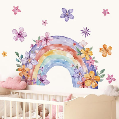 Large Rainbow Wall Decals Peel and Stick Watercolor Wall Art | Easy Removable Vinyl Wall Stickers for Girls Boys Kids Living Room Nursery Playroom Bedroom - color: Rainbow Flower